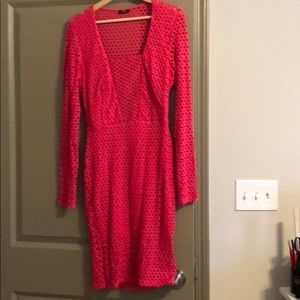 Neon Pink Lined Crochet-Like Midi Dress